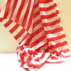 Henri Bendel Red and White Stripe Chiffon Scarf